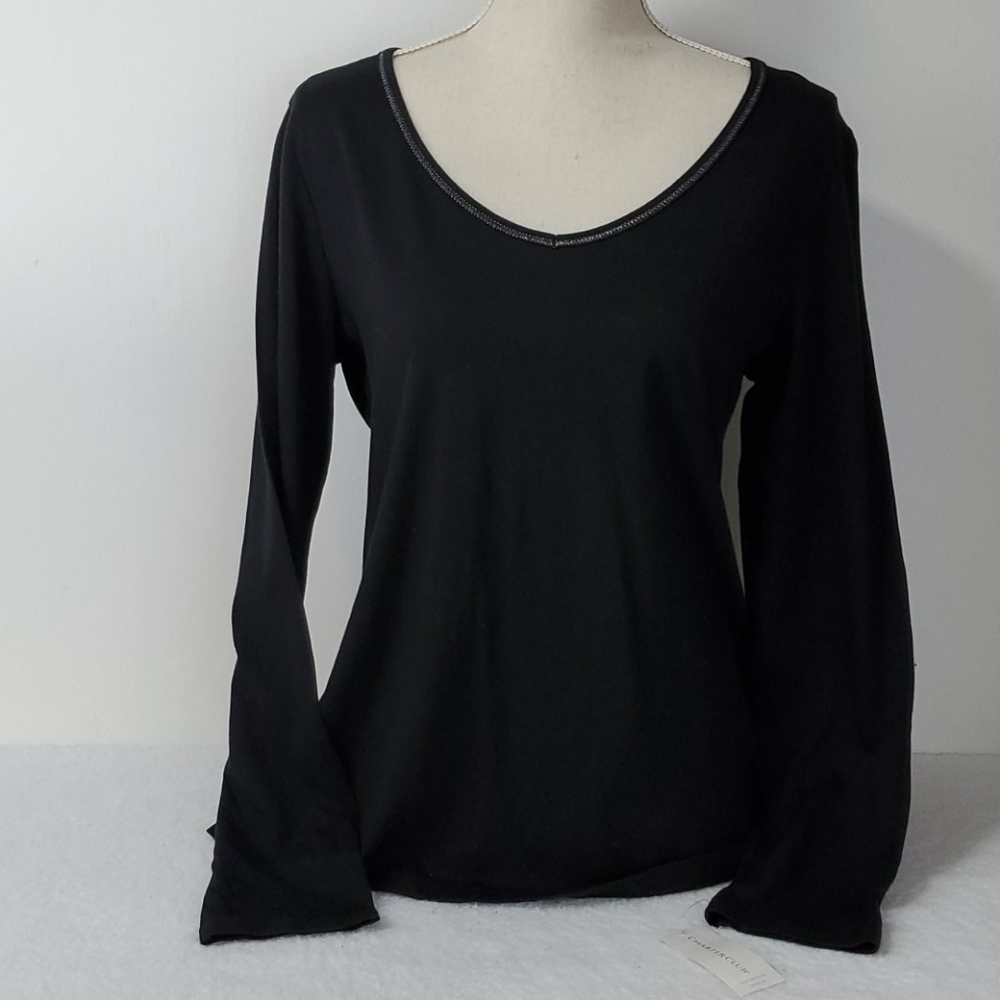 Charter Club Black Pajama Top Size S  long sleeves cotton *